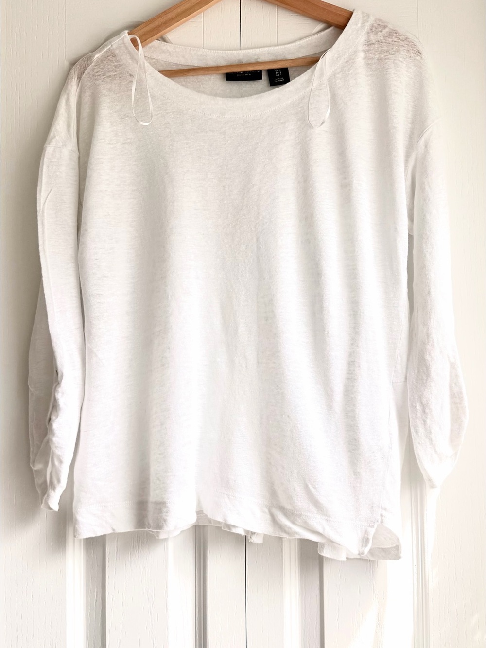Adrienne Vittadini White Linen Knit Long Sleeve Tee